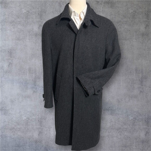 MARIO VALENTE Vintage Men Reglan Overcoat 42R Herringbon MADE IN ITALY Gray Coat - Picture 2 of 16